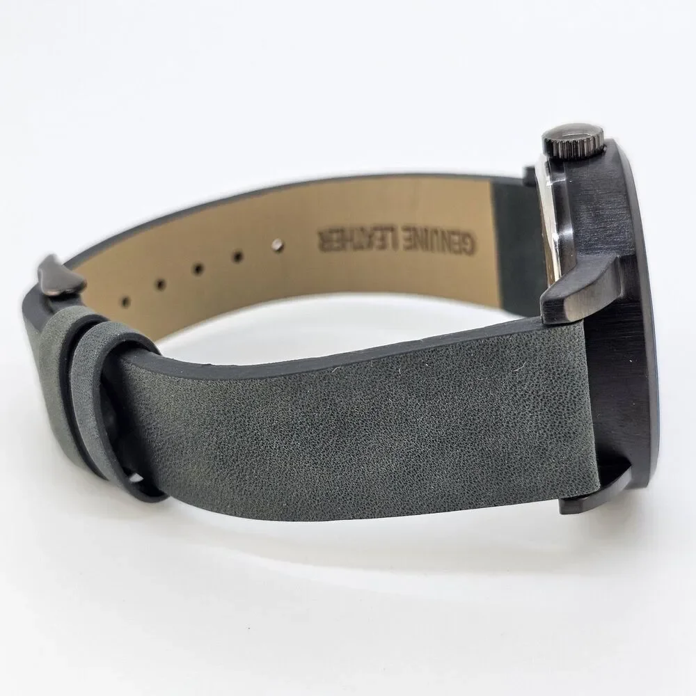 Men's Simplify Watch 42MM Roman Numerals Black Case Gray Dial Leather Bands Work